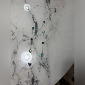 Swarovski Silver Necklace with Blue and Green Crystals